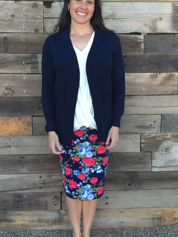 Navy Floral Pencil Skirt Plus Size - Everyday Eden