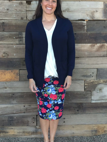 Navy Ribbed Trim Cardigan - Everyday Eden