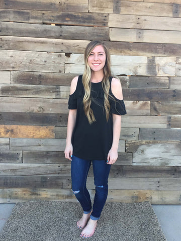 Cold Shoulder Ruffle Sleeve Blouse - Everyday Eden