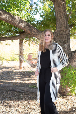 White Striped Bamboo Cardigan - Everyday Eden