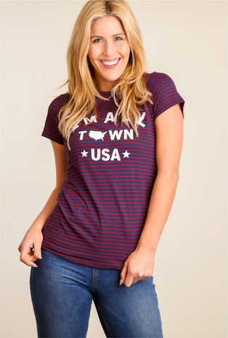 Striped "Small Town USA" Tee - Everyday Eden